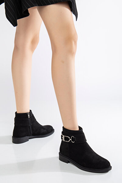 Genetti Tokalı Kadın Günlük Süet Yarım Bot