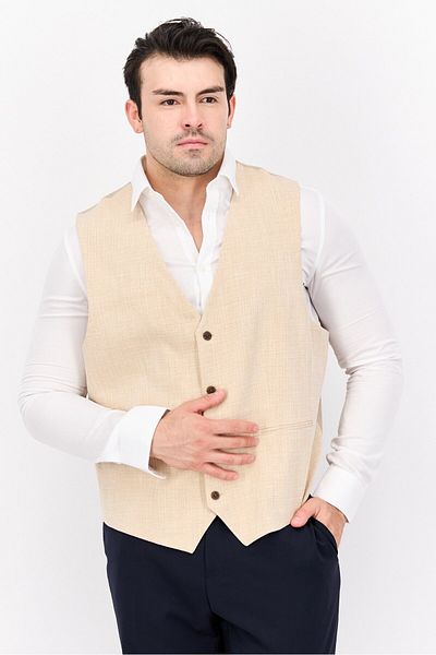 Asos Design Men Super Skinny Heather Suit Waistcoat, Beige