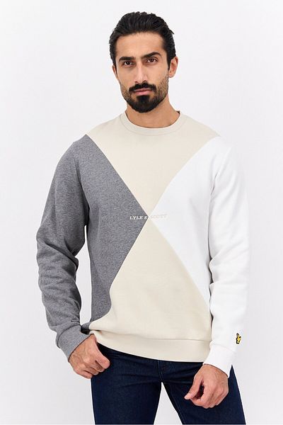 Lyle & Scott Men Crew Neck Long Sleeve Coloblock Sweatshirt, Grey Combo