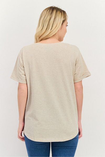 Disney Women Round Neck Short Sleeve Graphic Print T Shirt, Beige
