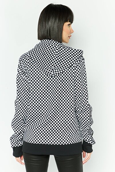 Michael Kors Women Hooded Long Sleeve Micro Check Sweatshirt, White