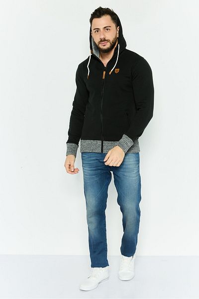 Pepe Jeans هوديس رجالي بشعار العلامة التجارية بسحاب كامل، أسود