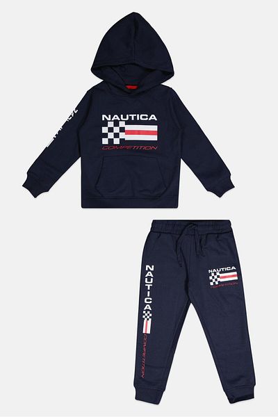 Nautica Toddlers Boy 2pcs Printed  Hoodies And Jogger Pants, Dark Blue