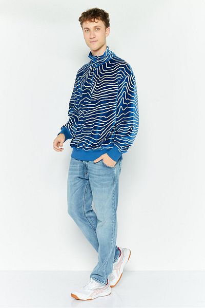 BOSS Men Mock Neck Allover Printed Long Sleeves Sweatshirt, Royal Blue