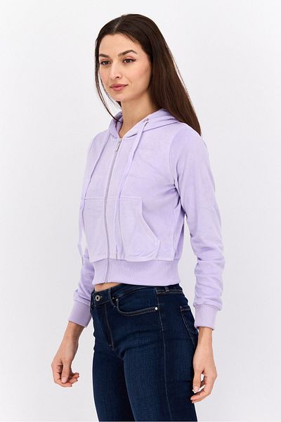 Bebe Women Hood With Drawstring Long Sleeve Embellished Logo Sweatshirts, Purple