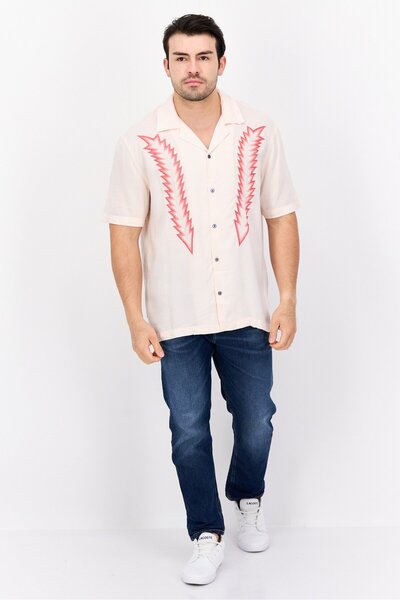 WRANGLER Men Regular Fit Embroidered Short Sleeve Casual Shirts, Light Pink Combo