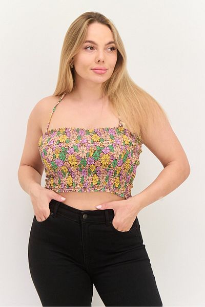 Roxy بلوزة نسائية بطبعة زهور بدون أكمام وفتحة رقبة على شكل حرف V، لون بني