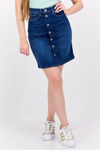 Pepe Jeans تنورة جينز قصيرة مغسولة للنساء، باللون الأزرق
