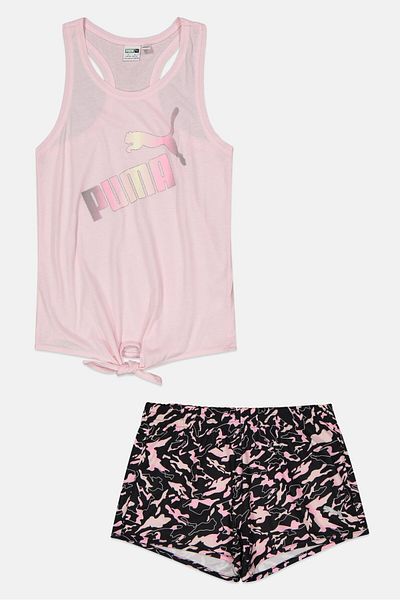 Puma Kids Girl 2 Piece Sleeveless Top And Shorts Set, Peach