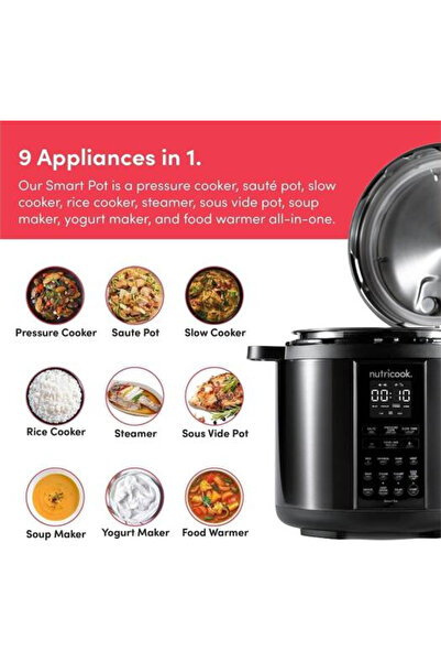 Nutricook Smart Pot 2, 9 in 1 Electric Pressure Cooker, 6 L, 1000 W, , Black, NC-SP204K