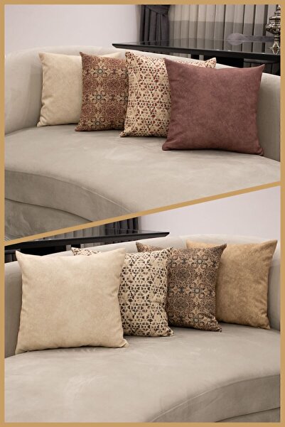 ASDİVA Set of 2 Throw Pillow Covers Soil and Ethnic Patterned Velvet 43X43 cm