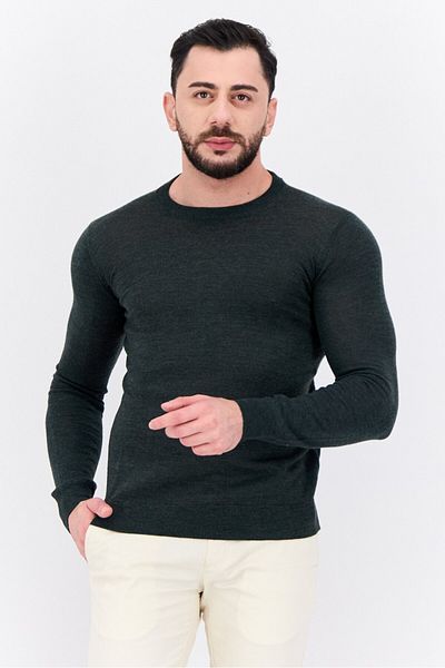 Sorbino Men Crew Neck Textured Long Sleeves Sweatshirt, Dark Grey