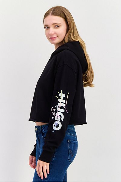 Hugo by Hugo Boss Women Hooded Long Sleeve Brand Logo Sweatshirt, Black