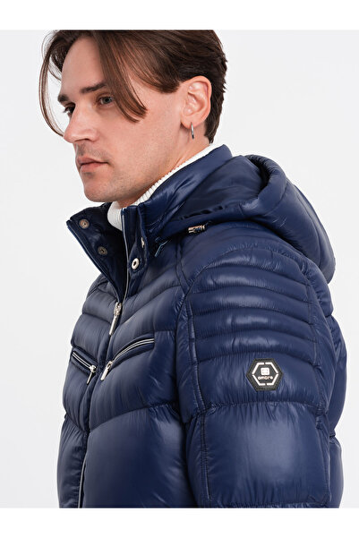 OMBRE Jachetă de bărbați matlasată puternic izolată, cu glugă detașabilă - bleumarin V2 OM-JAHP-22FW-010 XXL