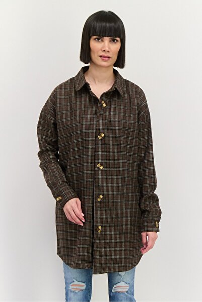 Heartbreak Women Oversized Plaid Shirt Jacket, Brown