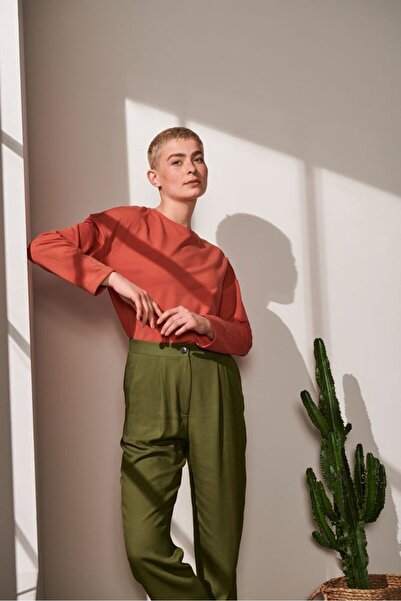 Tchibo تي شيرت نسائي سادة برقبة دائرية وأكمام 3 و4، برتقالي