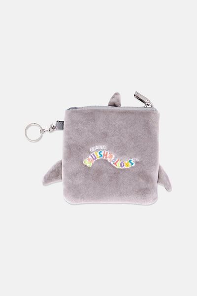Squishmallows محفظة نقود من القطيفة على شكل شارك جوردون، 13 ارتفاع × 14 طول × 2 عرض، رمادية