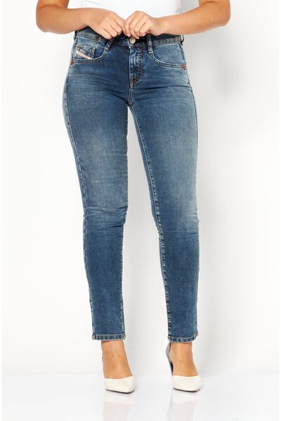 Diesel Women Slim Fit Washed Stretchable Denim Jeans, Blue