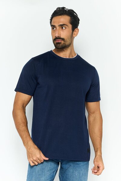 Modern Culture Men Crew Neck Short Sleeves Plain T-Shirt, Navy