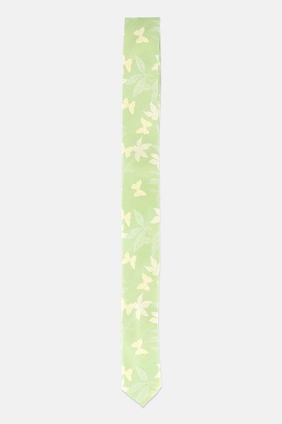 Asos Design Men Floral Pattern Slim Neck Tie And Pocket Square Set, Light Green Combo