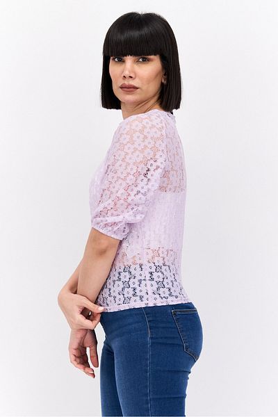 PIECES Women V Neck Short Sleeves Textured Blouse, Lavender