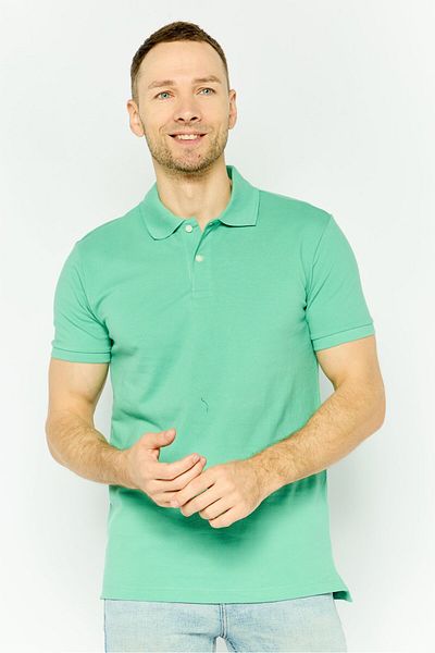 GAP Men Regular Fit Textured Short Sleeves Polo Shirt, Teal Green