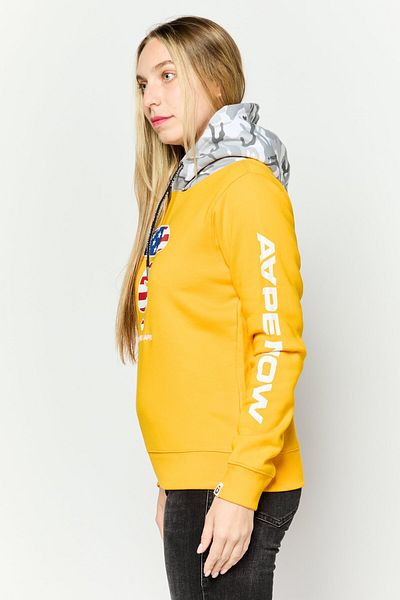 Aape By A Bathing Ape Women Embroidered Logo Long Sleeve Hoodies, Yellow Combo