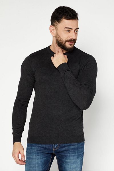 Sorbino Men Crew Neck Long Sleeve Textured Sweatshirt, Charcoal