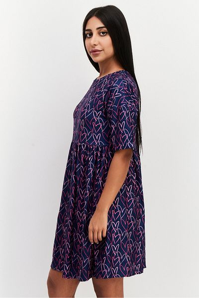 URBAN THREADS Women All Over Printed Casual Mini Dress, Navy Blue