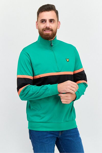 Lyle & Scott Men Mock Neck Brand Logo Long Sleeves Sweatshirts, Green Combo