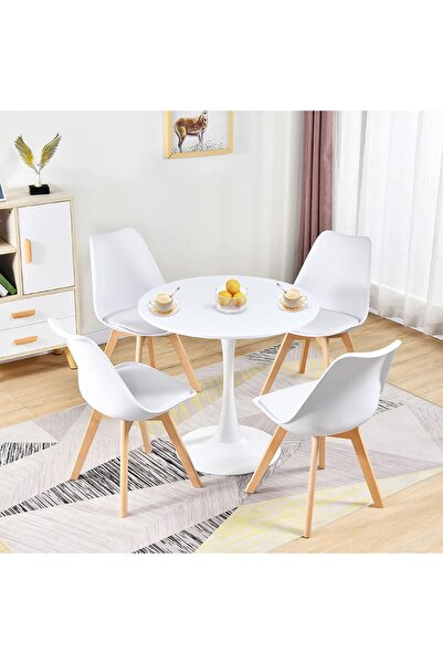 Mahmayi Modern Round Dining Table White With Pedestal Base In Tulip Design, Mid-Century Leisure Table