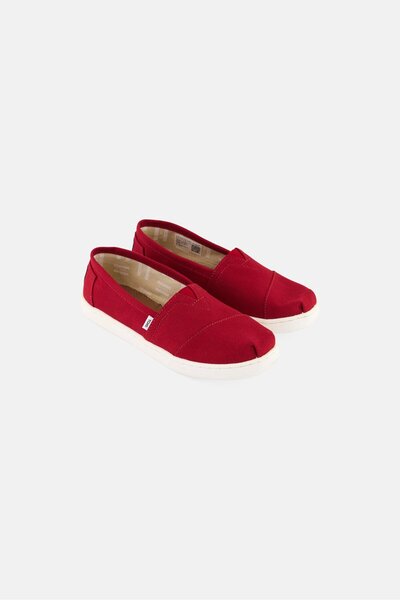 Toms حذاء كلاسيكي سهل الارتداء للبنات، قماش أحمر