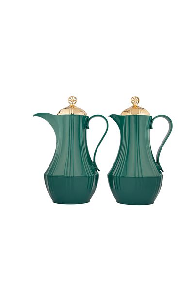 ALSAIF Coffee And Tea Vaccum Flask Set In Green/gold / Leak-proof And Keeps Drinks Hot 1.0/1.0 Liter