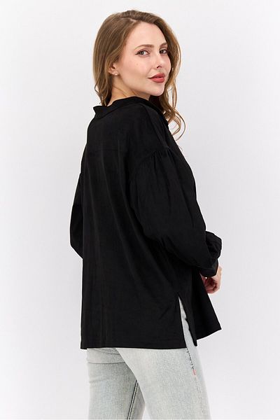 WRANGLER Women Band Collar Long Sleeves Textured Shirt, Black