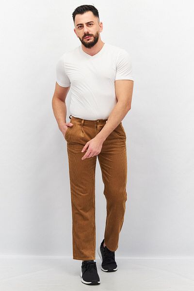 CELIO Men Relaxed Fit Textured Corduroy Pants, Tan