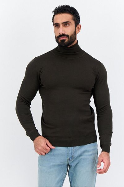 Sorbino Men High Neck Textured Long Sleeves Sweatshirt, Dark Green