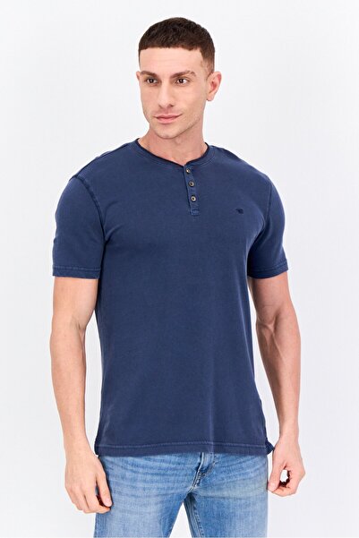 Mustang Men Crew Neck Short Sleeves Embroidered Logo T-Shirt, Navy Blue