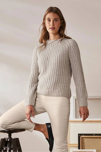 Tchibo Women Crew Neck Knitted Sweater, Taupe