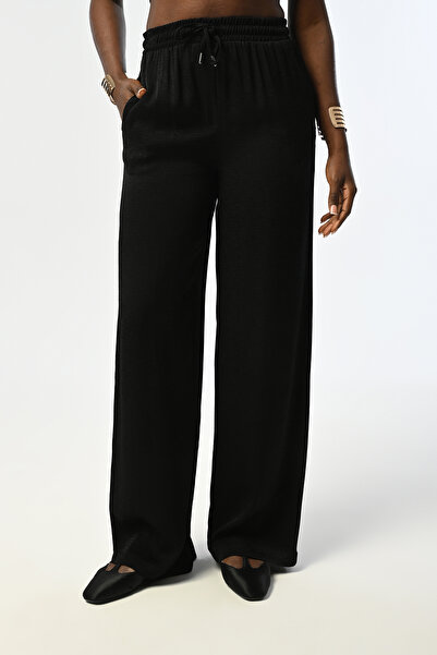 Orfeo Negro Women's Black Color Trousers with Elastic Waist Lapes Patterned