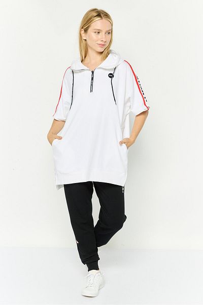 Aape By A Bathing Ape Women Hooded Brand Logo Short Sleeves Sweatshirt, White Combo