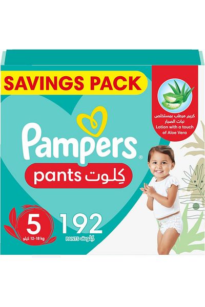 Pampers Baby-Dry Pants Size 5, Aloe Vera, 12-18kg, 192 Count, 360° Fit, Leakproof, 4 Mega Packs.