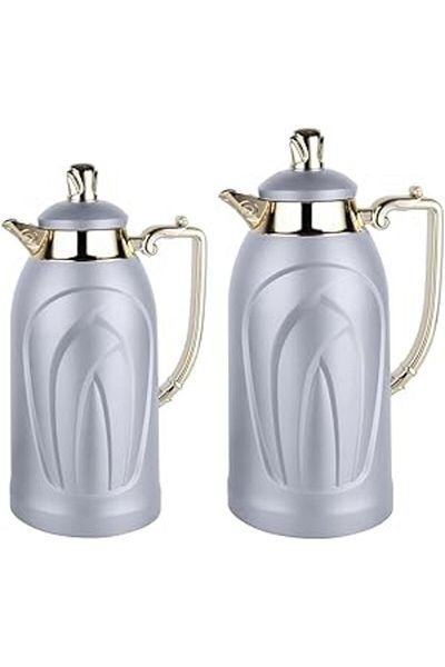 ALSAIF 2 Pieces Coffee And Tea Vacuum Flask Set Size: 0.7/1.0 L Color: Grey/gold