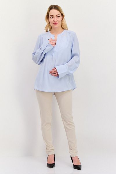 Calvin Klein Women V-neck Long Sleeves Plain Blouse, Light Blue