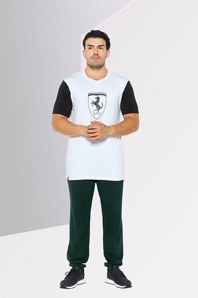 Scuderia Ferrari Men Crew Neck Short Sleeve Brand Logo T Shirt, White