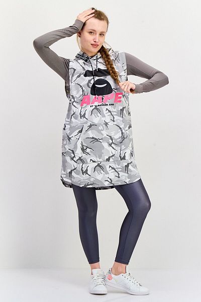 Aape By A Bathing Ape Women Hooded Sleeveless Camouflage Vest, Grey Combo
