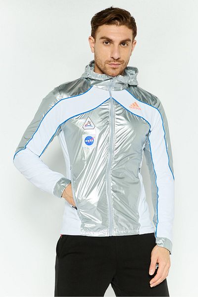 adidas Men Sportswear Fit Training Hooded Jacket, Silver