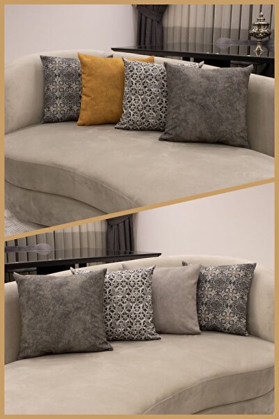 ASDİVA Dark Gray Velvety and Patterned Ethnic Throw Pillow Cover Set of 2 43×43cm