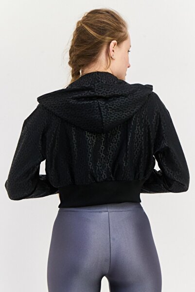 Hugo Boss Women Hood Brand Logo Long Sleeves Crop Sweatshirt, Black