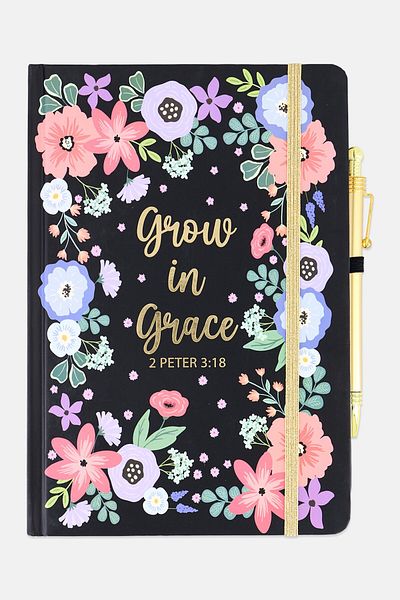 Votum Grow In Grace Bound Journal With Pen 22 H x 15 L x 2 L cm, Black Combo