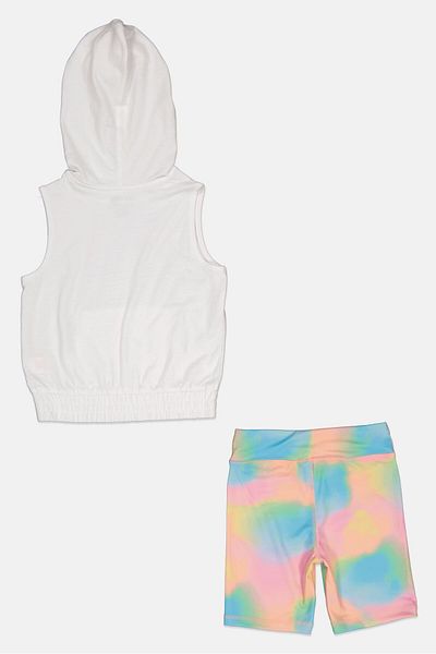 Steve Madden Kids Girl 2 Piece Sleeveless Hoodie And Short Set, Multicolor